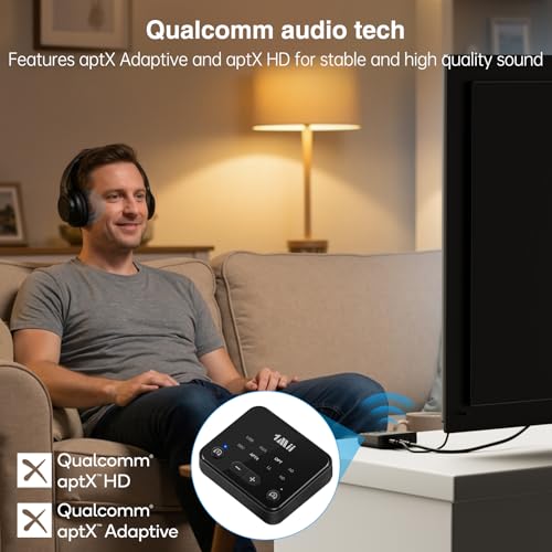Image of [Upgraded] 1Mii Bluetooth 5.3 Transmitter for TV to 2 Wireless Headphones /Speakers, 100ft Long Range Bluetooth Adapter for TV w /Volume Control, Optical /USB /AUX /RCA Audio Inputs, aptX Adaptive & HD