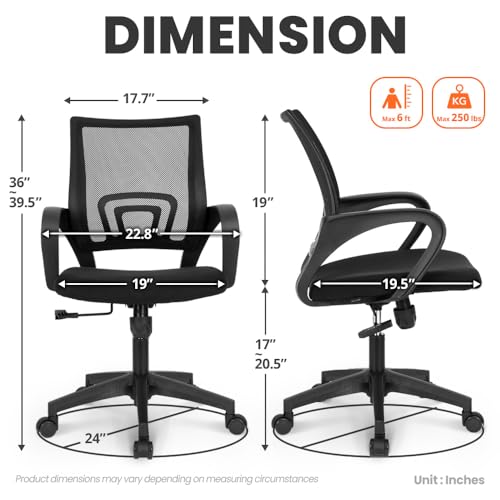 Image of NEO Chair Office Computer Chair Mid Back Desk Ergonomic Mesh Gaming Seat Comfy Lumbar Support Rolling Wheels Adjustable Height Swivel for Home Task (All Black)