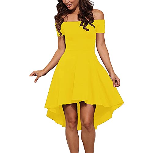 yhfshop Bal Mariage Cérémonie Robe de Soirée,Robe de soirée Cocktail Formelle pour Femme Robe Courte de soirée-Jaune_36,Grande Taille Robe de Soirée Femme