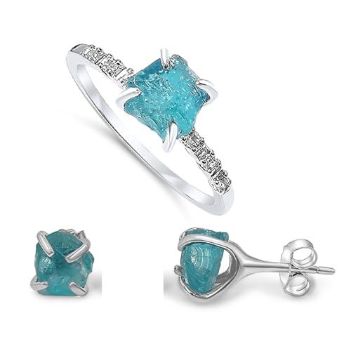 Raw crystal stud earrings and ring set in white gold & sterling silver
