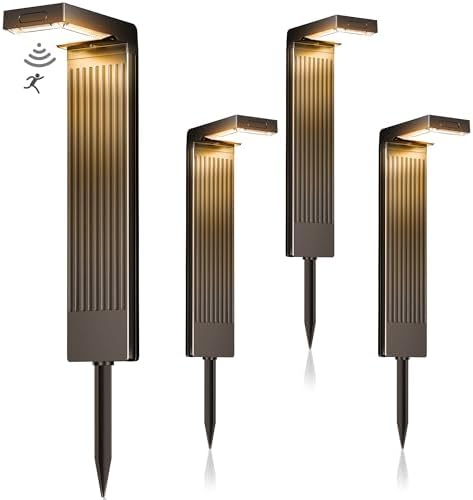 COXSENI Solar Pathway Lights Outdoor 4Pack, 400LM Motion Sensor Walkway Lights with Warm/Cool White, 12H Lasting, IP65 Waterproof Solar Powered Landscape Lighting for Garden, Yard
