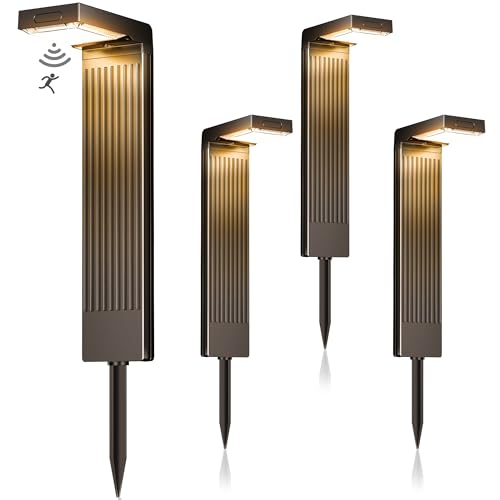 iseeway Solarleuchten für Außen 4 Stück, 400LM Garten solarleuchten mit Bewegungsmelder, IP65 wasserdicht 2200mAh Akku