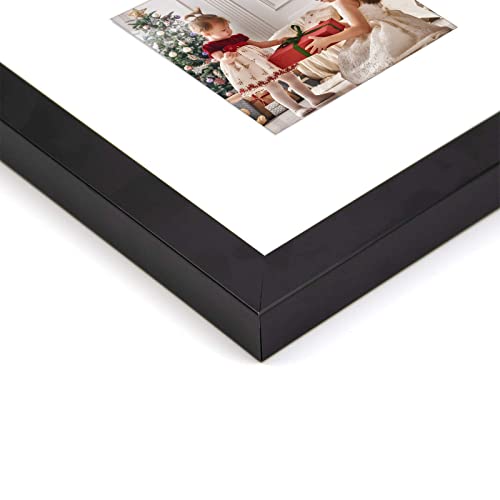Golden State Art, 8X8 Black Picture Frame Made Of Solid Wood Real Glass, Black Square Wood Photo Frame Display For 4X4 Picture (With White Mat) (Opening 3.5X3.5) -Wall Mounting-Set Of 9 #TOP6