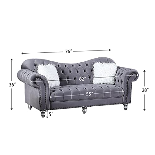 Morden Fort Chesterfield Sofa Grey Velvet, 76" W Tufted Upholstery Sofas, Classic Couches For Living Room Furniture Sets #TOP3