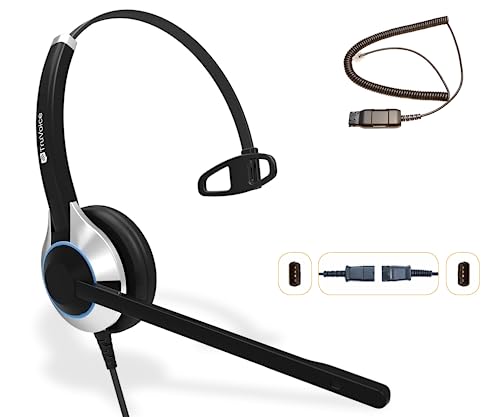 TruVoice HD-500 Premium Office/Call Center QD - Auriculares con adaptador HIS-2 amplificado compatible con teléfonos de escritorio Avaya 16xx, 96xx y J139, J159, J169, J179, J189