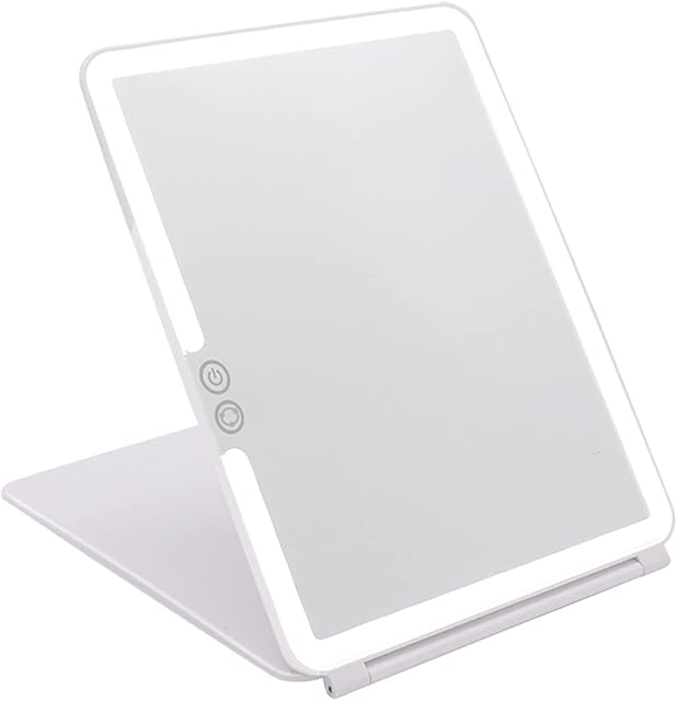 deweisn Folding Travel Mirror Lighted Makeup Mirror with 72 LED 3 Colors Light, USB Rechargeable, Portable, Ultra Thin, Compact Illuminated Vanity Mirror with Touch Screen Dimming for Cosmetic