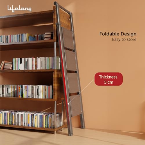 Image of Lifelong 4 Steps Steel Ladder with Handle for Home, Foldable & Portable Stairs, Versatile Use for Kitchen, Bathroom & Office Foot Stool - Multipurpose Step Stool with 150 Kg Capacity (LLSLH04, Black)