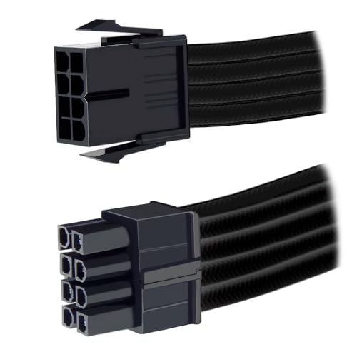 CABO SLEEVED PRETO EXTENSOR FONTE PARA CPU 4+4 = 8 PINOS, EPS 8PIN, EXTENSÃO DE ALIMENTAÇÃO