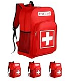 E-HORDE 4 Pack First Aid Bag Red Medical Backpack Waterproof Outdoor Camping Large Capacity Empty First Aid Backpack(Only Bag)