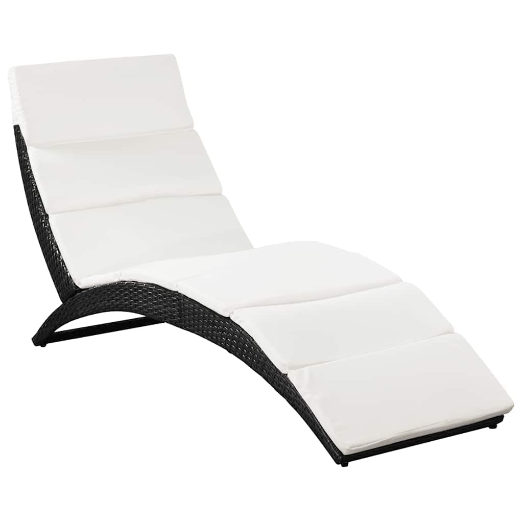 Sonnenliege Klappbar Poly Rattan Gartenliege Schwarz mit Auflage