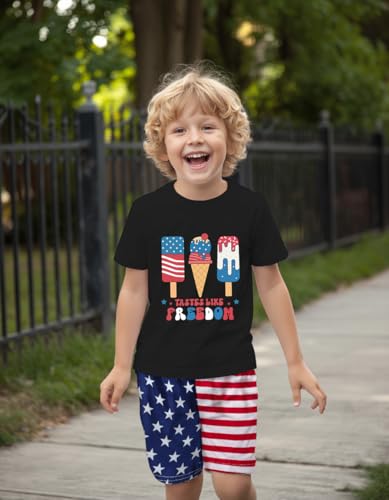 Image of Mrocioa Toddler Boy Summer Clothes 4th of July T Shirt American Flag Shorts Set Girl Stars Stripes Outfit