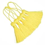 Makhry Lot de 20 mini pompons en fil soyeux faits à la main avec boucle de 5,1 cm et petit nœud chinois pour boucles d'oreilles, souvenirs, marque-pages, accessoires de bricolage (jaune)