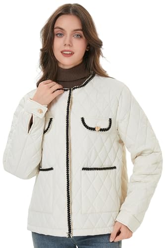 Sirrinni Women Quilted Lightweight Jacket – Cozy White Puffer Coat for Spring and Fall (Large) - Image 4