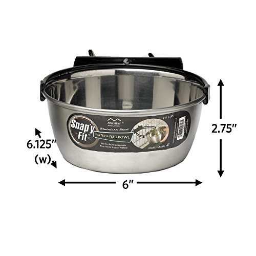 MidWest Homes for Pets Snap'y Fit Futternapf oder Wassernapf aus Edelstahl, 950 ml, Befestigung an Gitterbox, kippfreies Design, rostfrei, für Hunde und Katzen