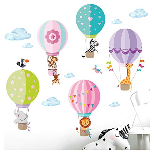 Little Deco Pegatina Zoo Animales en Globo aerostático I M - 130 x 75 cm (An x Al) I murales Pared Tatuaje niños habitación Corazones Animales Deco niñas Pegatinas DL203