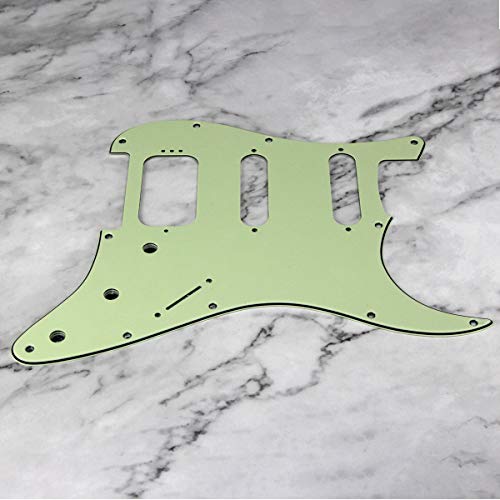 Fleor 3Ply Mint Green 11 Hole Round Corner Strat Hss Pickguard Guitar Backplate Set Fit Usa/Mexican Stratocaster 4-Screw Humbucking Mounting Open Pickup #TOP2