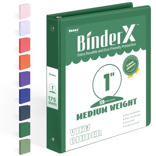 BinderX Extra Durable 3 Ring Binder, Round Rings 1 Inch Binder