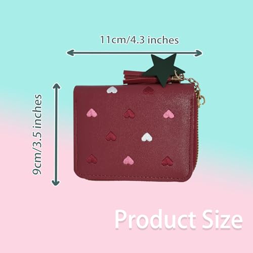Generic BenePoint Women's Wallets, Heart-Pattern Wallet for Women with Small Coin Pouch, Womens Leather Wallet Card Holder Ladies Wallets with Card Slots& Star Pedant (red)2