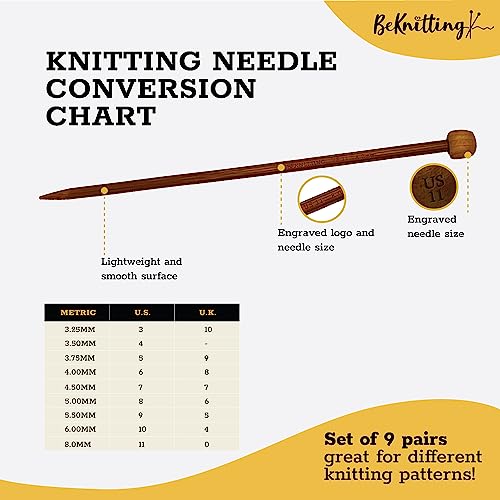 Beknitting BSNDL-00 9Pc (10") High-Quality Bamboo Straight Knitting Needles Set thumb #4