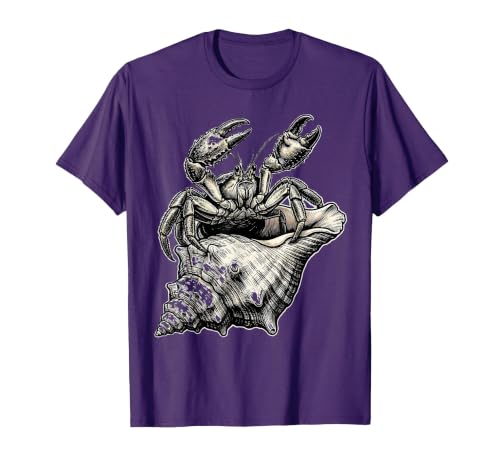 Hermit Crab Conch Shell Beach T-Shirt Men Purple XL