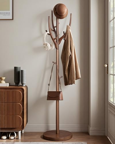 Bekrvio Porte manteau sur pieds 12 crochets - En bois massif robuste - Pour vestes, chapeaux, couloir, chambre à coucher et bureau - Charge maximale : 75 kg...