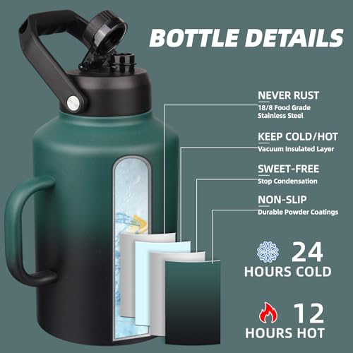 Image of BJPKPK 128oz Stainless Steel Water Bottle, 1 Gallon Insulated Water Jug | Large Vacuum Insulated Jug with Spout Lid, Top & Side Handle, BPA-Free Leak-Proof Bottle for Hiking, Camping, Gym & Outdoor