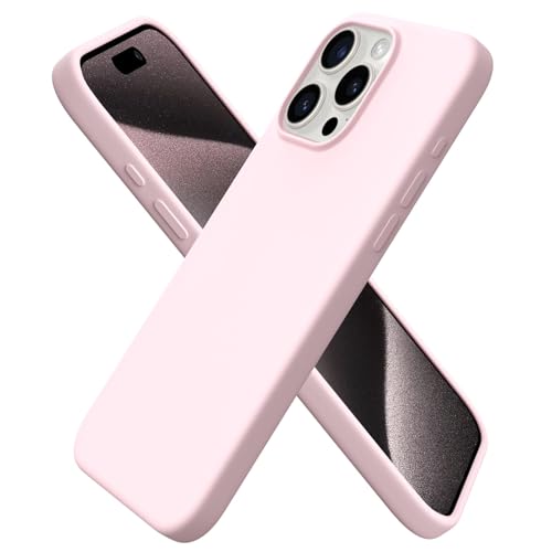 ORNARTO Compatible with iPhone 15 Pro Max Case 6.7 Slim Liquid Silicone 3 Layers Soft Gel Rubber Shockproof Protective Phone Case with Anti-Scratch Microfiber Lining-Chalk Pink