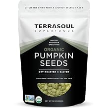 بذور اليقطين المملحة المحمصة الجافة العضوية من Terrasoul Superfoods، 16 أونصة خالية من الكائنات المعدلة وراثيًا، خالية من الجلوتين، نباتية، صديقة لنظام الكيتو الغذائي، صالحة للتخزين، كيس قابل لإعادة الإغلاق
