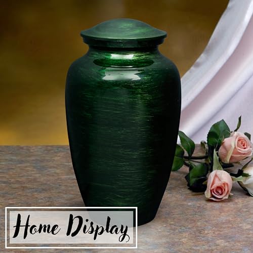 Image of ALPHA Living HOME Handcrafted Metal Cremation Urns for Ashes - Adult Funeral Urn for Human Ashes Suitable for Cemetery Burial or Niche - Large Size fits Remains of Adults up to 200 lbs 11 inch (Green)