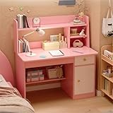 Scrivania con credenza, mensola esterna multifunzionale per compiti, libreria per dormitorio, tavolo da studio per studenti della scuola primaria e secondaria, mobiletto rosa incluso, 78 cm di lunghe