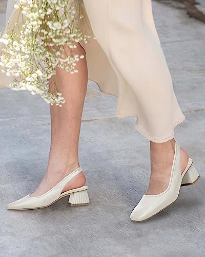 Image of Juliet Holy Women's Slingback Low Chunky Heels Pumps Closed Square Toe Block Heel Slip On Party Dress Work Shoes