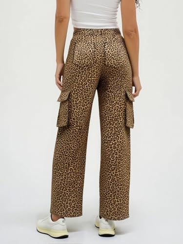 Leopard Barrel Baggy Jeans for Women High Waisted Wide Leg Jeans Cheetah Cargo Y2k Printed Pants with 6 Pockets2