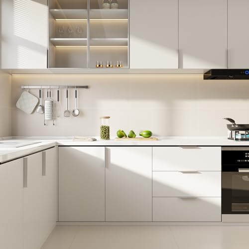 Image of Rergy 30 Pack 4 inch Cabinet Pulls Brushed Nickel Finger Pulls for Cabinets | Aluminum Alloy Silvery Edge Pulls Modern Cabinet Handles for Kitchen, Cupboard, Drawers, Dressers, Screws Included