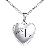 MUERDOU Locket Necklace that Holds Pictures Initial Alphabet Letter Heart Shaped Photo Memory Locket