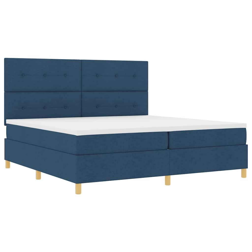 Cama con somier LED con colchón azul, 200 x 200 cm, tela, madera y marco de pino, tiras LED RGB, cabecero ajustable, somier, cómodo espacio para dormir para 2 personas