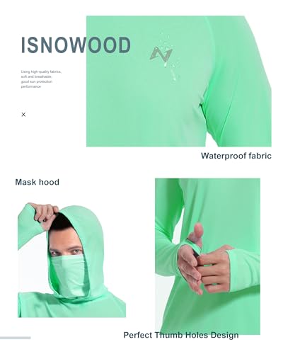 Image of isnowood Sun Shirt UPF 50+ Men's Fishing Long Sleeve UV Protection Hoodie Hiking Rash Guard Swimming Running