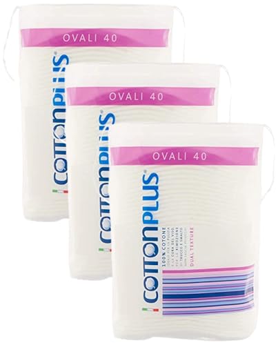 Cotton Plus OVALI 40 pz. - LINEA BEAUTY | OVALI 100% PURO COTONE | Dischetti struccanti per la pulizia del viso soffici e resistenti. (Confezione da 3)