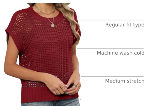 Image of ANRABESS Short Sleeve Sweater for Women Summer Crochet Knit Tops