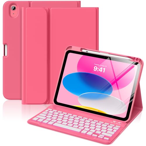 MoKo for iPad (A16) 11th/10th Gen Case with 7 Color Backlit Keyboard Pink