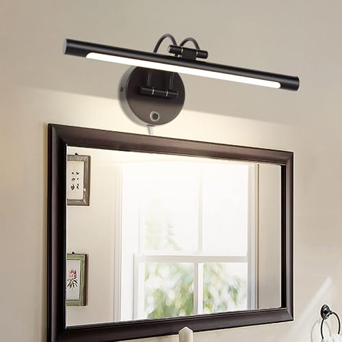 Image of MantoLite LED Dimmable Bathroom Vanity Light Fixture 15.75'' Cabinet Picture Wall Lights, Indoor Lightings Wall Sconce with Ajustable Arm Bedside Reading Lamp, Pulg in Picture Light(Black, 3000K 8W)