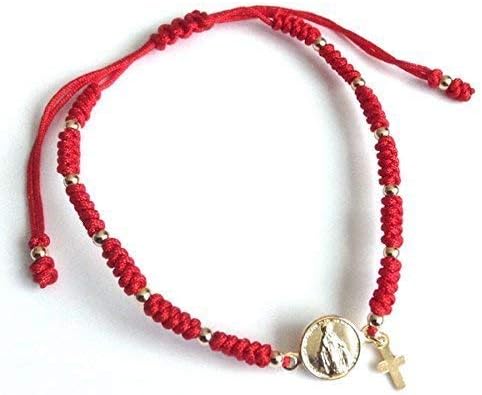 SIFRIMANIA Red String Macrame Adjustable Handmade Bracelet with Gold Filled Beads and Miraculous Virgin Charm for Women and Girls - Image 2