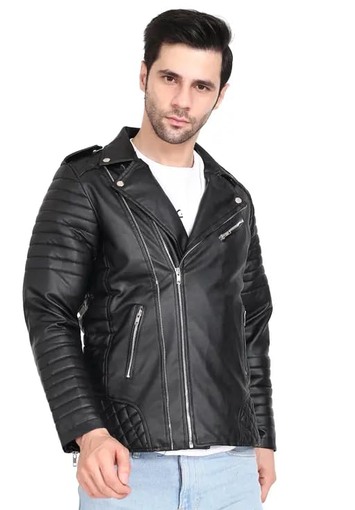 Men’s Faux Leather Motorcycle Jacket, Black
