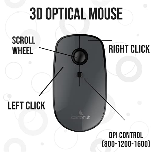 Image of Coconut WKM14 Classic Wireless Keyboard and Mouse Combo for Windows, 2.4Ghz Wireless Range 6-10M, Full-Sized Retro Keyboard, 4 Button Adjustable DPI 1000 Mouse, PC /Laptop