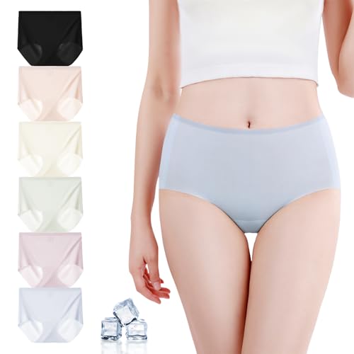 Recopilación de Braguitas para Mujer los 10 mejores. 50 JeeLeeko Braguitas Ultrafinas de Seda de Hielo sin Costuras para Mujer, Conjunto de 6 Piezas,Transpirable e Invisible, Ropa Interior sin Costuras para Mujer Que Levanta la Cadera M