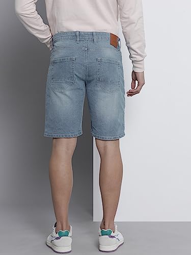 Image of The Indian Garage Co Men Slim Fit Two Toned Mid-Rise Denim Shorts
