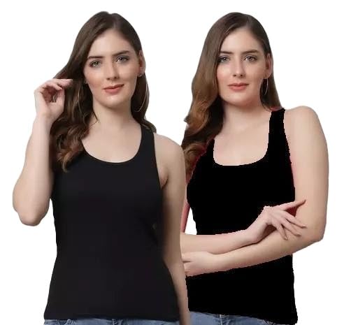 Women Racer Back Camisole Pack of 2 Cotton Blend Tank Top Sleeveless Spaghetti Strap Inner Vest for Girls-image-33