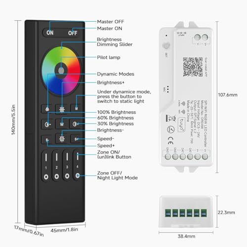 Image of SEZO 2.4G WiFi SPI RGBW Controller DR04W & RC03RF RF Remote Kit Tuya APP /Smart Life /Google Home /Alexa Control Support SMD /COB WS2814 IC SK6812 etc Addressable RGBW LED Strip STA Mode