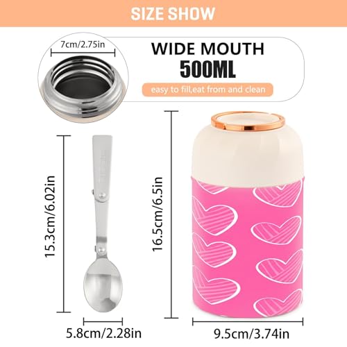 Termo para comida de 500ml con diseño de corazones, ideal para llevar tu almuerzo caliente 4
