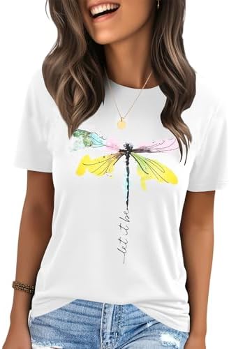 IRISGOD Womens Graphic Tees Casual Summer Short Sleeve Vintage T ...