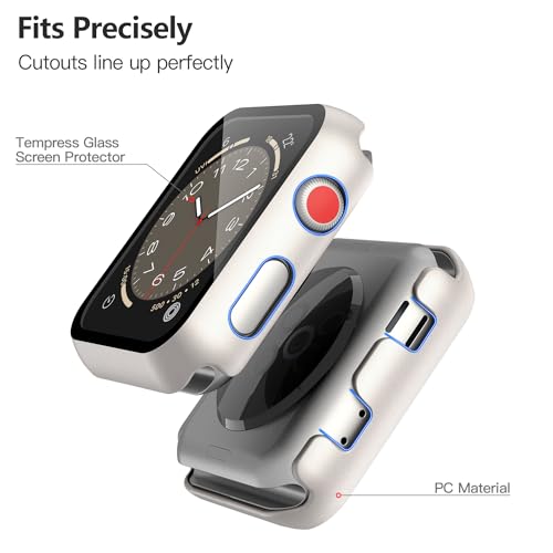 Image of Misxi Case with Screen Protector for 38mm Apple Watch Series 3 /2 | 2-Pack Cover with Tempered Glass for 3 /2, Scratch Resistant Sensitive Touch Protection, Starlight